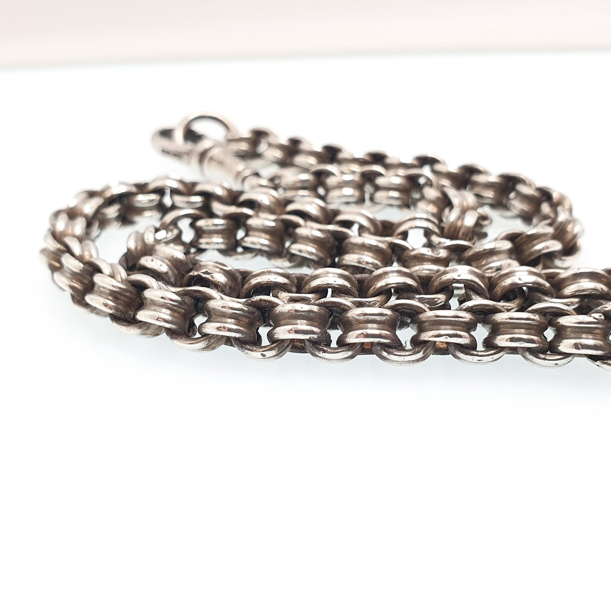 Antique Victorian Sterling Silver Belcher Chain Necklace 39cm 15.3" 16.45g Crimped Rolo Link Dog Clip Choker 1800s Vintage Womens