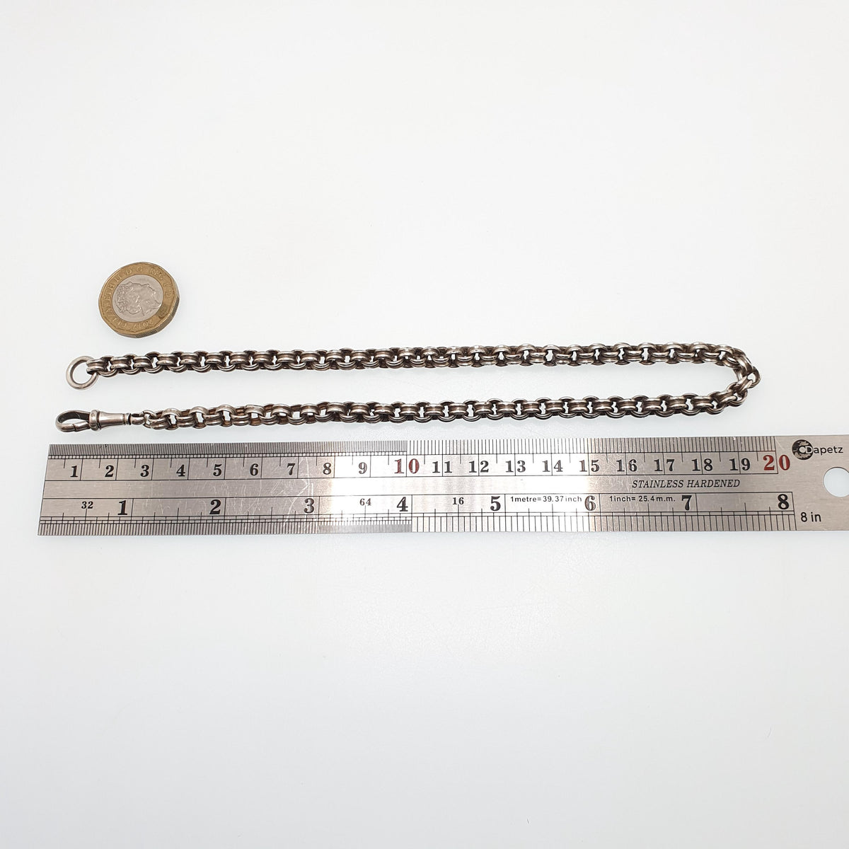 Antique Victorian Sterling Silver Belcher Chain Necklace 39cm 15.3" 16.45g Crimped Rolo Link Dog Clip Choker 1800s Vintage Womens