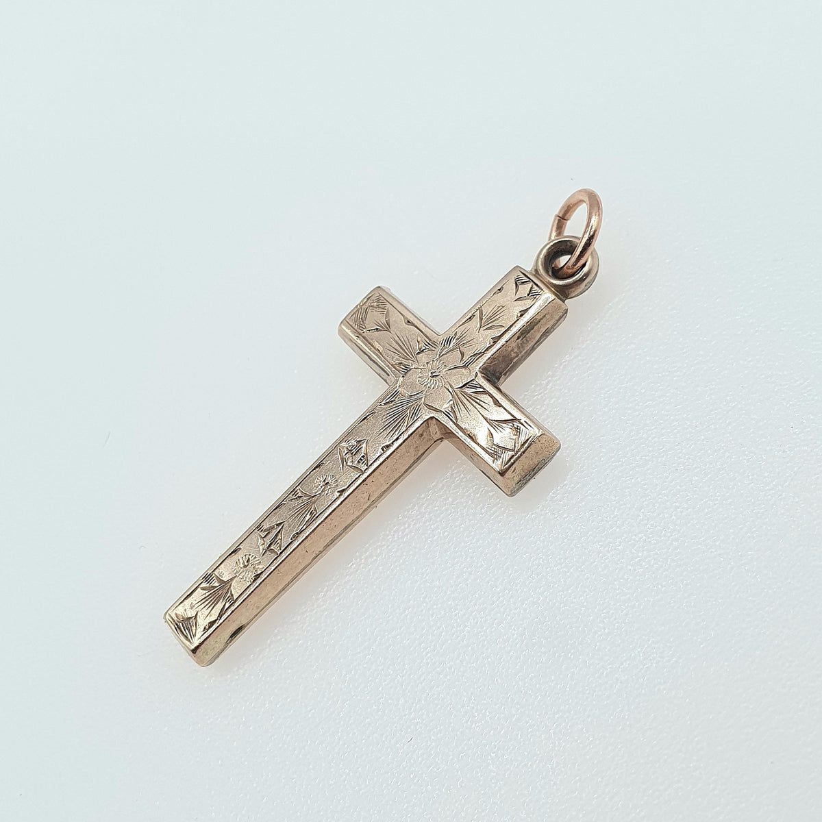 Antique Rolled Gold Crucifix Cross Pendant Necklace Flower Hand Engraved Gold Filled Necklace Catholic Christian Jewelry Jewellery