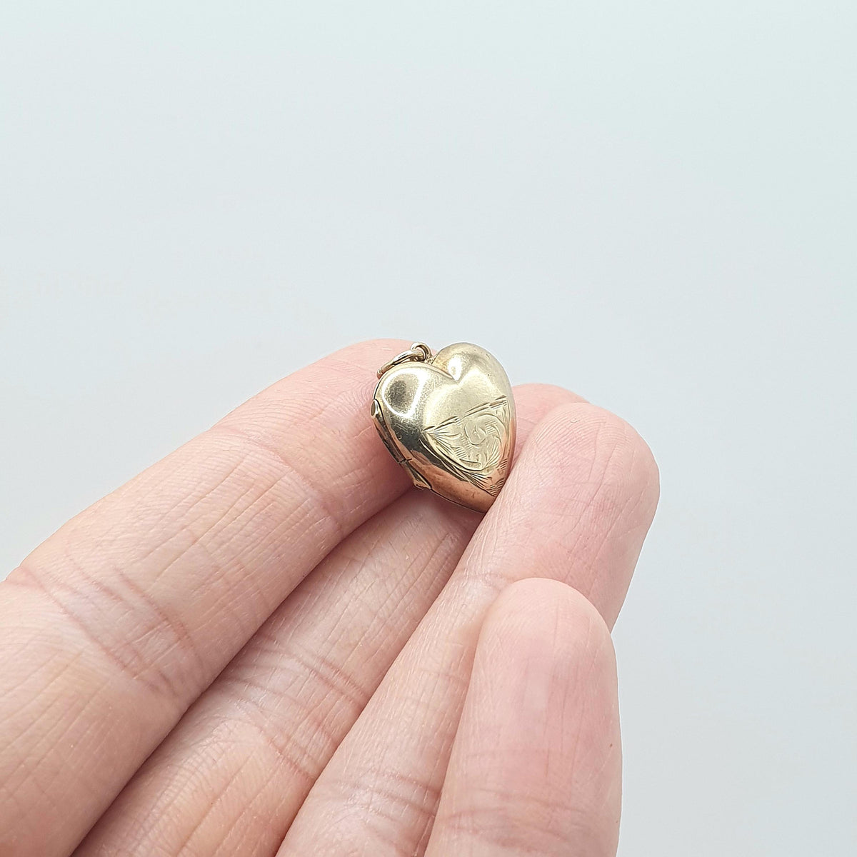 Antique 9ct Gold Heart Locket Back and Front Small Yellow Hand Engraved Love Gift Necklace Jewelry Womens Jewellery