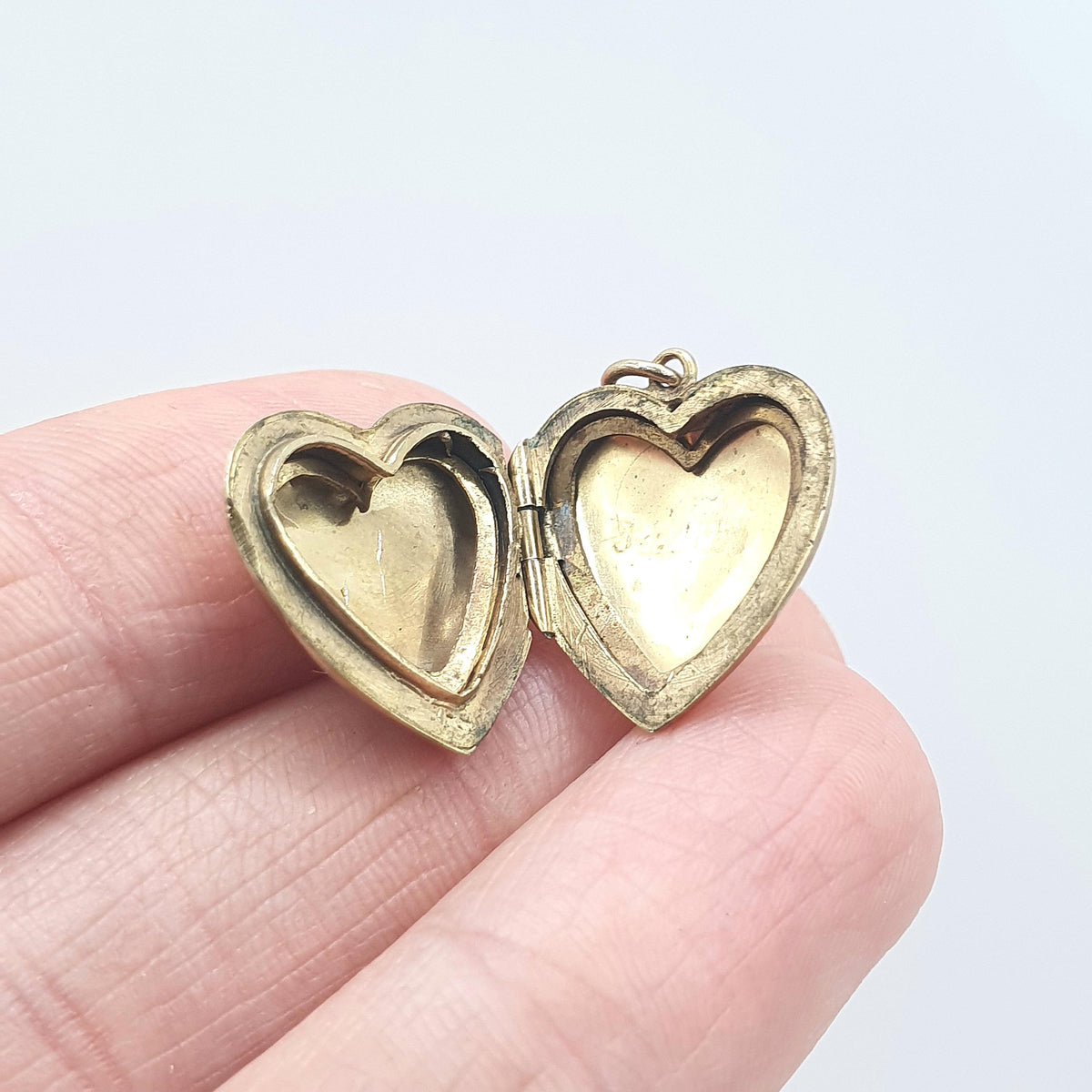 Antique 9ct Gold Heart Locket Back and Front Small Yellow Hand Engraved Love Gift Necklace Jewelry Womens Jewellery