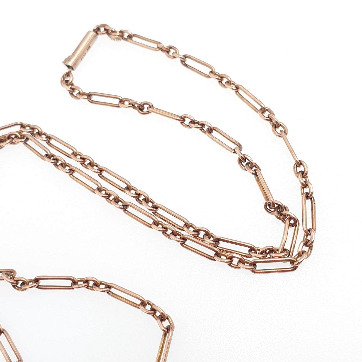 Antique 9ct 9k Rose Gold Chain Necklace Staple Link Victorian Figaro 45cm 17.7" 6.98g Red Solid 9 Carat 9kt Vintage Womens Jewelry Jewelry