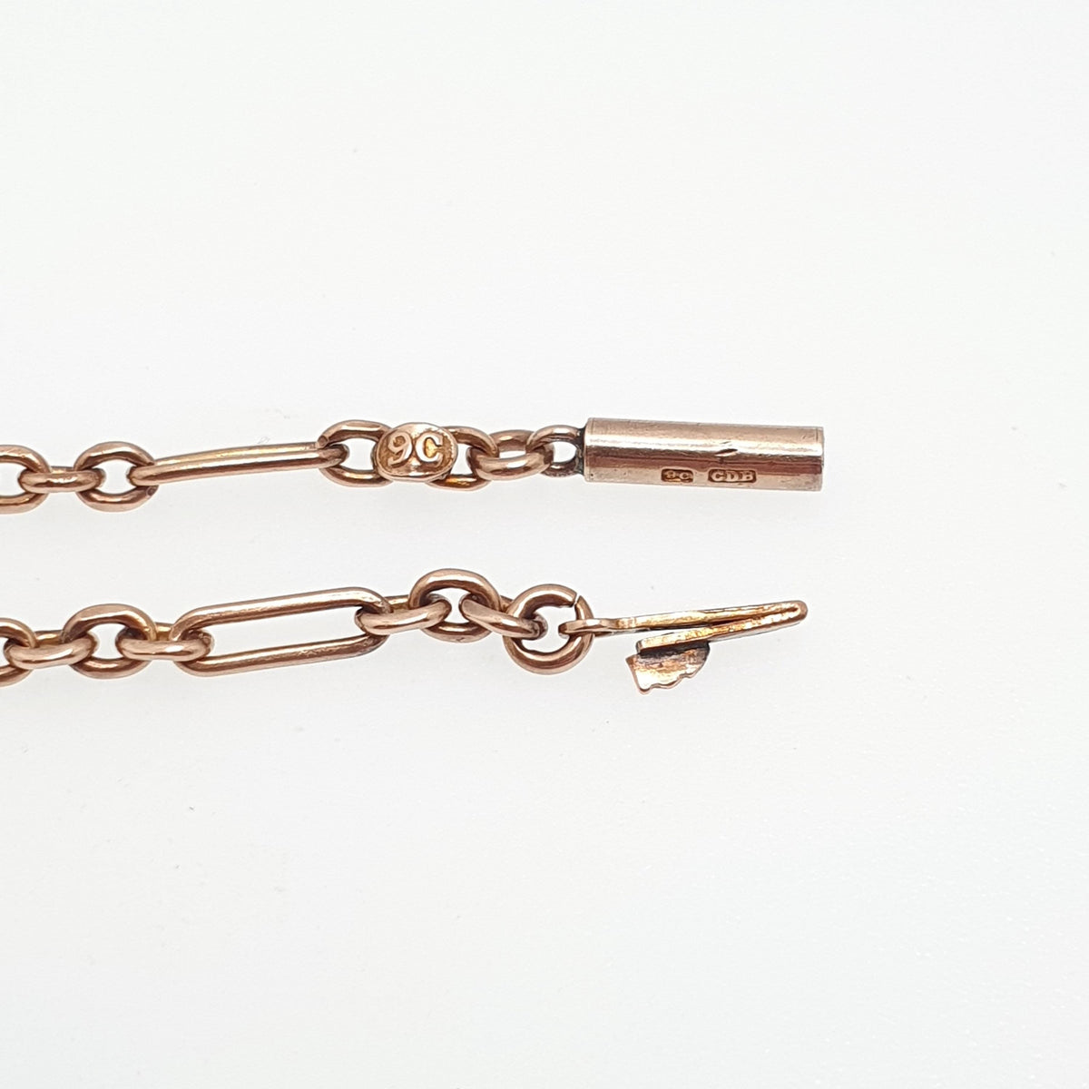 Antique 9ct 9k Rose Gold Chain Necklace Staple Link Victorian Figaro 45cm 17.7" 6.98g Red Solid 9 Carat 9kt Vintage Womens Jewelry Jewelry