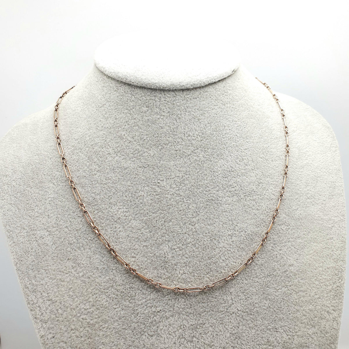 Antique 9ct 9k Rose Gold Chain Necklace Staple Link Victorian Figaro 45cm 17.7" 6.98g Red Solid 9 Carat 9kt Vintage Womens Jewelry Jewelry