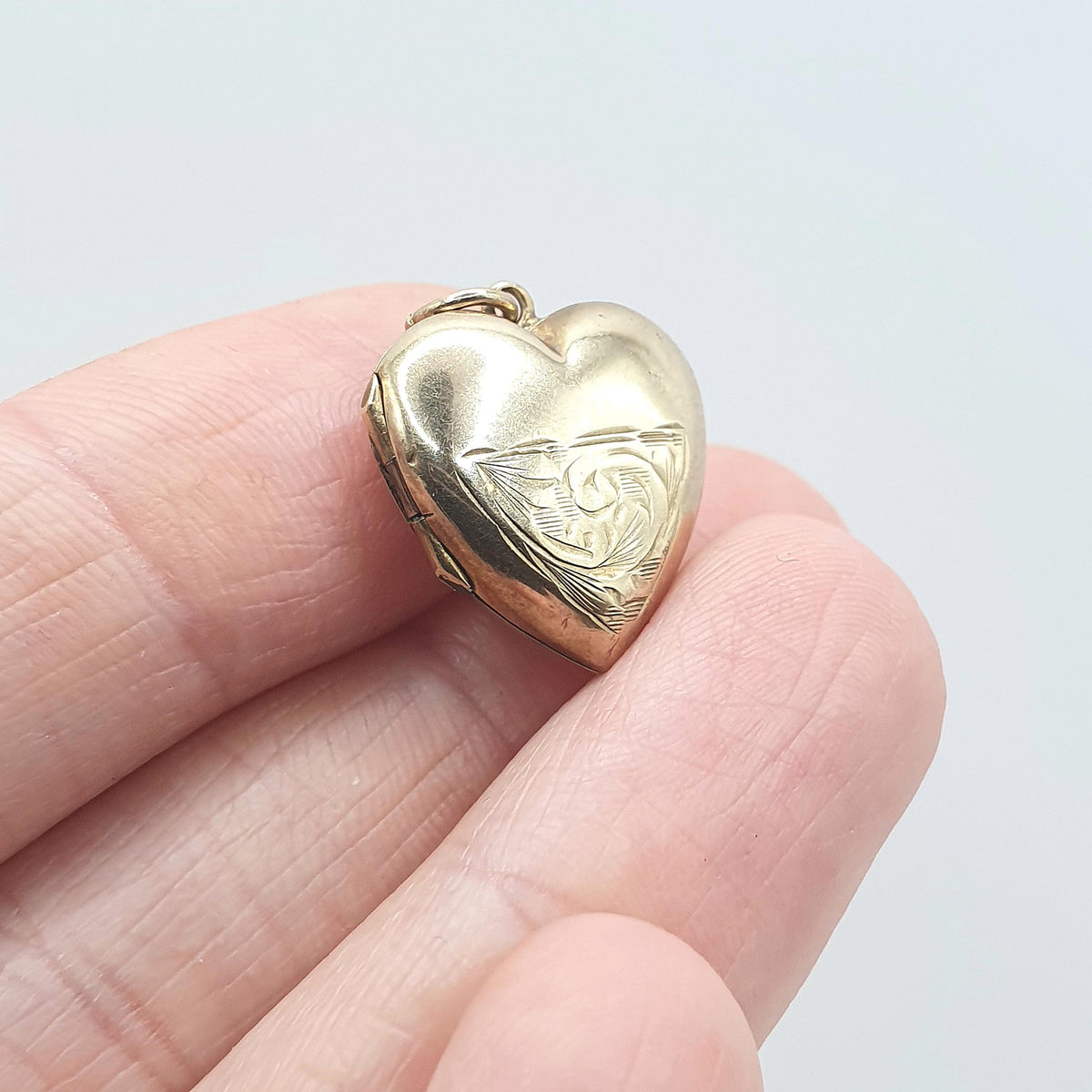 Antique 9ct Gold Heart Locket Back and Front Small Yellow Hand Engraved Love Gift Necklace Jewelry Womens Jewellery